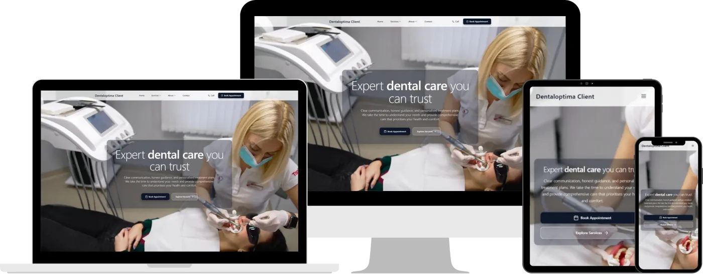 Bold dental practice website example, cinematic expressive distinctive look